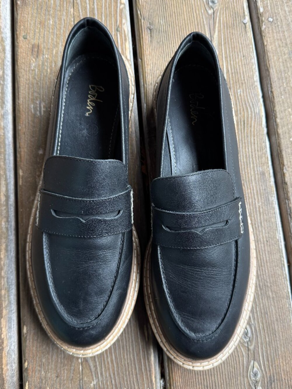 EUC BODEN Black Leather Penny Loafers in Women's 11 / EU 42